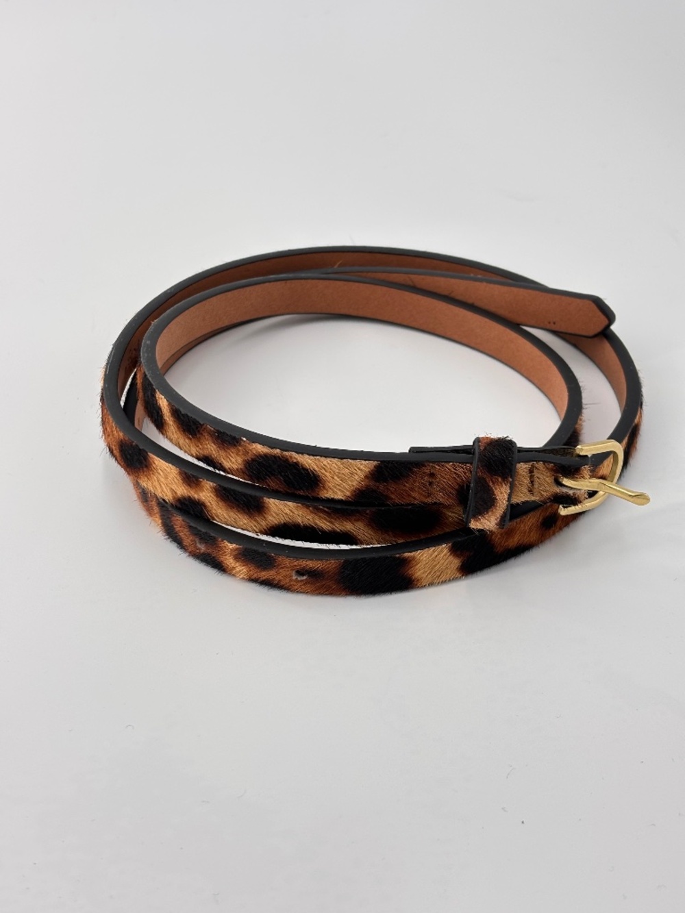 J.Crew Leopard Calf Hair Slim Belt | 42" | Gold Buckle | 100% Genuine Leather